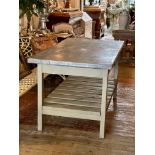 AN ENGLISH PAINTED WOOD AND ZINC-TOPPED CONSERVATORY TABLE