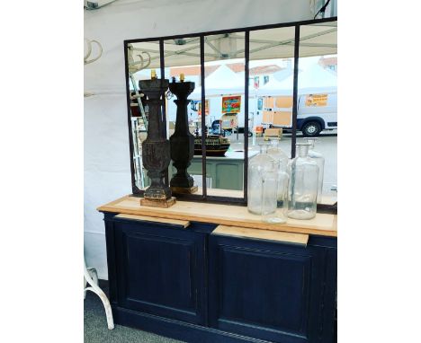 A 20TH CENTURY FRENCH IRON FRAMED WALL MIRRORmade from a French window panel sourced in La Rochelle, of rectangular form, the