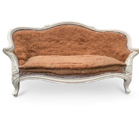A FRENCH PAINTED WOOD TWO SEATER SOFAin the Louis XV style, ready for re-upholstering,170cm long, 95 cm tall, 75 cm deep