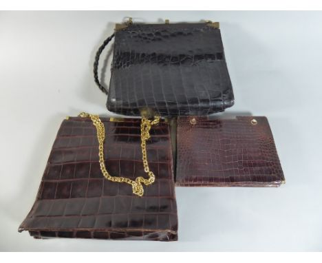 A Collection of Three Vintage Crocodile Skin Handbags.