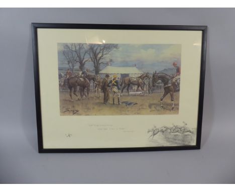 A Framed Snaffles Print depicting Point to Point Paddock, 'Oh! To Be In England Now That Aprils There' Signed in Pencil to Bo