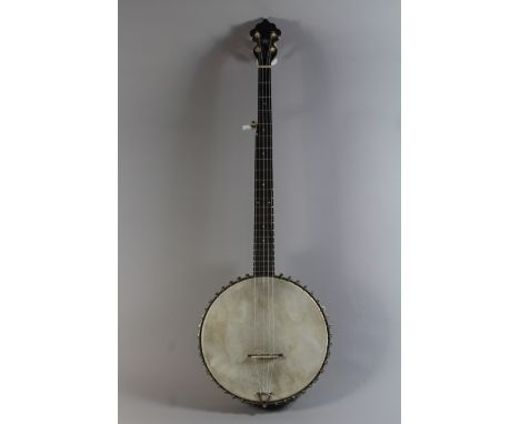 A Vintage Unbranded Frailing Banjo with Rosewood Fretboard and Dot Markers. Later Gold Tone Tuning Pegs. Star Logo to Peghead