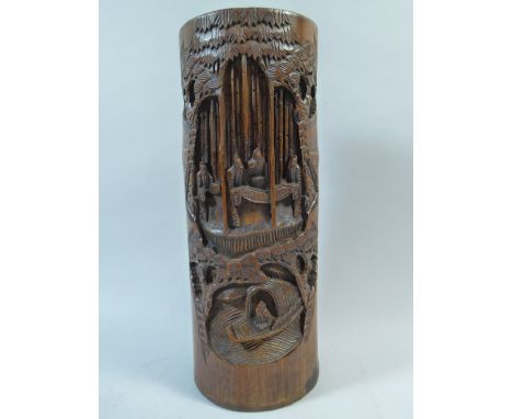 A Chinese Carved Bamboo Scroll Holder. 31cm High