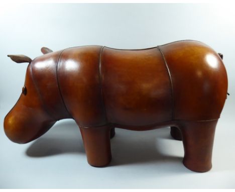 A Vintage Leather Footstool in the Manner of Liberty, Modelled as a Hippopotamus. 74cm Long