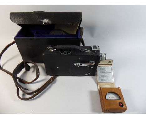 A Kodak Model K Clockwork 8mm Cine Camera and a Leather Cased Blendux Light Meter 