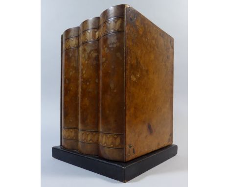 An Unusual Smokers Cabinet in the form of a Trio of Leather Bound Books. Parquetry Work and String Inlaid Walnut on Ebonised 