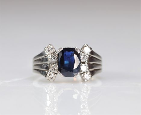 Art Deco brilliant cut sapphire stone platinum ring (10.33gr) - Weight:  10 g - Region: Europe - Sizes: L 17 mm Size (61) D 1