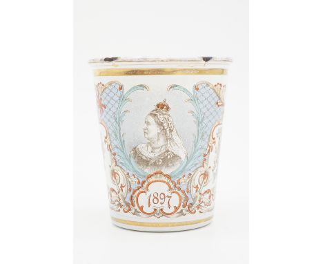 A Queen Victoria Diamond Jubilee commemorative enamelled beaker