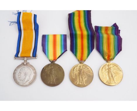 A British War medal and three Victory medals to Border Regiment recipients: 45084 Pte A Milletts; 202103 Pte C Burnie; 32515 