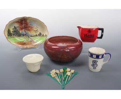 A Bretby bowl, a Haig scotch whisky water jug, a Royal Doulton Autumn Glory bowl etc.