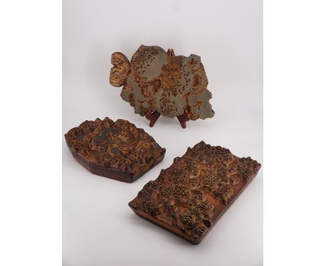 Three vintage textile printing blocks