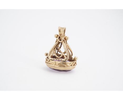 A 9 ct gold and amethyst fob seal