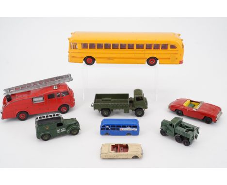 Dinky Supertoys; Wayne bus, Fire engine 955, Army wagon 623, Telephone service van 261, etc.