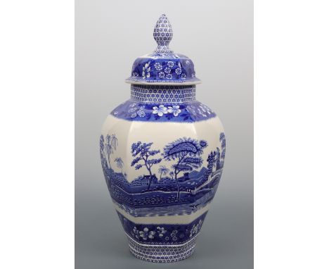 A large Spode blue tower lidded jar, 39 cm high