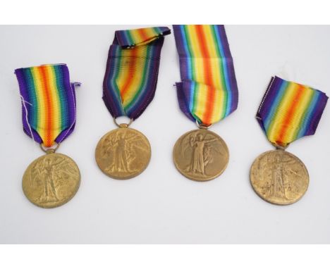 Four various Victory medals to 57906 Pte T E Sandford, Devon R; M2-180842 Pte W C Foster, ASC; G-57382 Pte G S Baker, Middx R