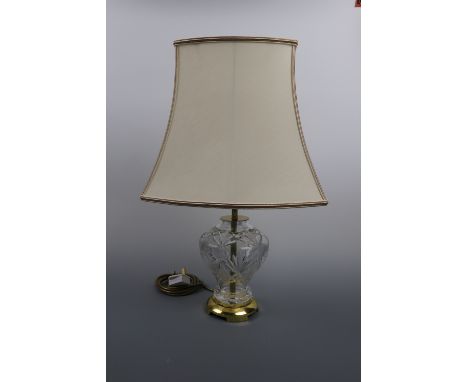 A glass table lamp and shade, 57 cm high