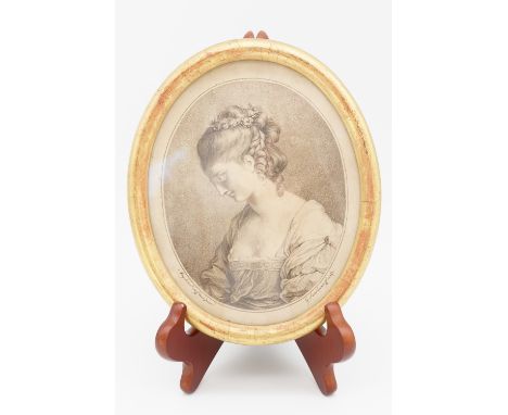 After Angelika Kauffmann (1741-1807) Portrait of a young lady, her head bowed, her hair worn up in ringlets with a circlet of