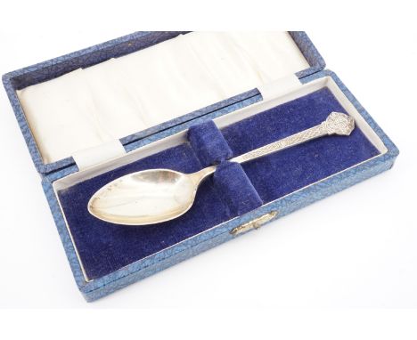 A Celtic influenced silver Christening spoon, Cooper Brothers &amp; Sons Ltd, Sheffield, 1965, 15 cm, 29 g