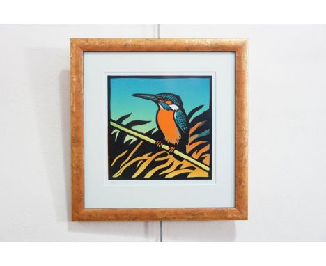 Christopher Wormell (Contemporary) Kingfisher, limited edition linocut print, pencil signed to the margin, with letter from t