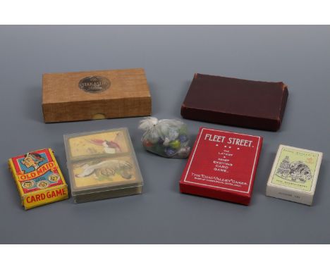 Vintage card games and marbles including Chad Valley's Fleet Street and Waddy's Stak-a-Stik