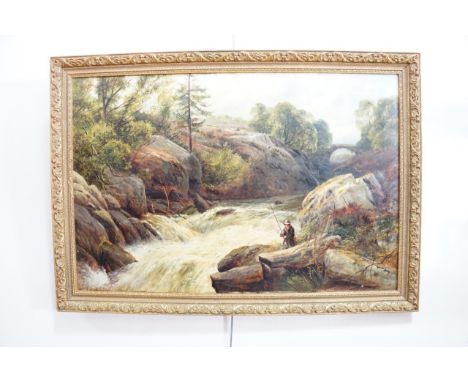 (19th Century) Large scale view of a monumental natural waterway, with large scale boulders and gushing waters, to the fore a