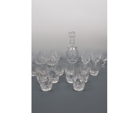 A quantity of glasses including decanter, brandy glasses, small wine glasses etc.