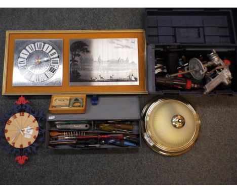 A mixed lot of tools to include a metal tool box containing screwdrivers, files, blades and similar also included in the lot 