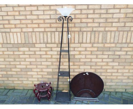 A standard lamp, carved wooden fire screen and Oriental vase stand. [3] This lot must be paid for and removed no later than c