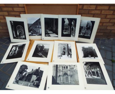 A large wooden case approximately 68 cm x 93 cm x 6 cm containing a quantity of photographs of architectural interest, archit