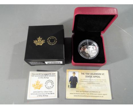 A limited edition commemorative Canadian $20 .999 fine silver coin, 97/7500, celebrating the 125th anniversary of the birth o