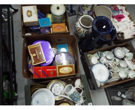 Mixed lot to include ceramics, lacework, vintage tins and similar. [10] This lot must be paid for and removed no later than c