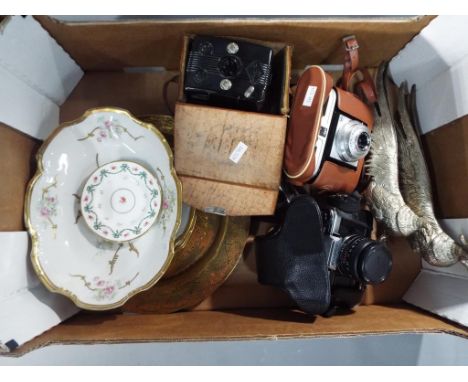 Mixed lot to include metal ware, Limoges ceramics, vintage cameras and similar This lot must be paid for and removed no later