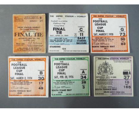 Football - A collection of six cup final ticket stubs comprising FA Cup Final 1956, 1969, 1981 and League Cup Finals 1970, 19