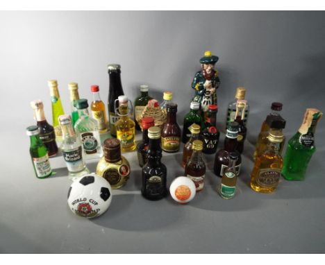 A good mixed lot of approx 30 miniature collectables to include a ceramic Beneagles Scotch whisky 70˚ proof,  ceramic footbal