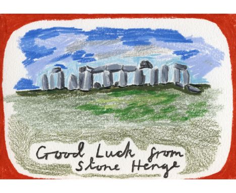 Winnie Hall Good Luck From Stone Henge 2 Coloured pencil on paper Signed on Verso 10 x 15cm (3¾ x 5¾ in.)
This lot has been c