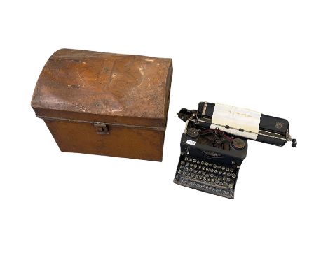 Imperial typewriter and a painted metal trunk, W53cm (2)