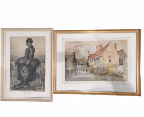 Sidney Wright (British contemporary): Oxfordshire Village, watercolour signed and dated 1977 together with print after Van Go