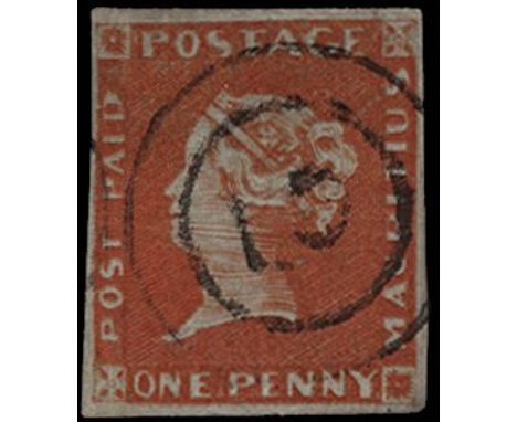 1848-59 Early impression 1d orange-vermilion (SG 7) four good to large margins, fine used with light strike of the double cir