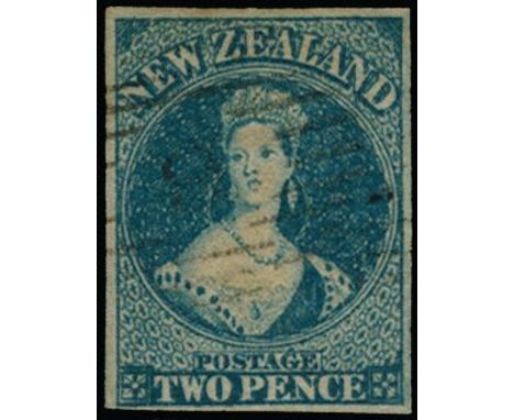 1855-57 Perkins Bacon printing, watermark large star, imperforate 2d dull blue on blued paper (SG 2), four good to large marg