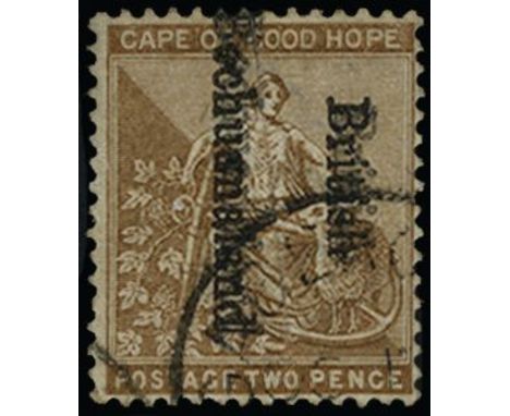 1893-95 2d bistre with overprint type 10, reading down, error 'Overprint double' (SG 39a), light vertical crease but good use