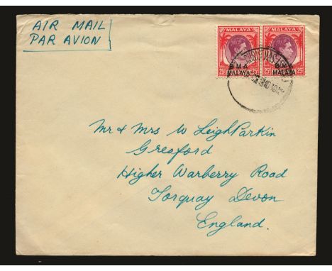 Christmas Island: Two envelopes addressed to England in Leigh-Parkin's hand and signature green pen, one franked 'B.M.A. Mala