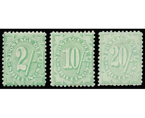 Postage Due Stamps: 1908-09 perf 11 2s dull green, 10s dull green and 20s dull green (SG D60/2) large part o.g., all with lig