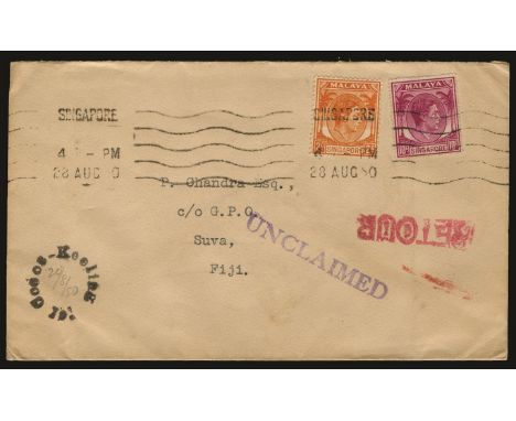 1950 August 20 envelope from Mr Leigh-Parkin addressed to Fiji, with circular 'Cocos-Keeling Is' cachet dated '20/8/50' at lo