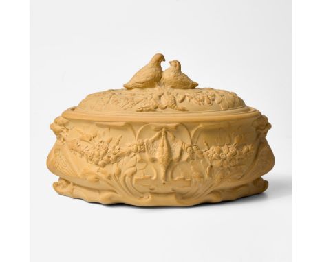 Stoneware, part glazedConsisting of two parts: a base (with glazed interior) and lidImpressed "WEDGWOOD", "AOW" (date code fo