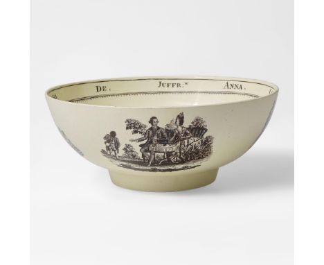 Glazed and transfer-printed earthenwareExterior decorated with tranfer-printed in black with scenes by Sadler &amp; Green: "T