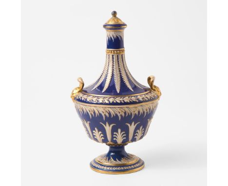 Glazed and gilded stoneware."Barber bottle" form.Impressed "WEDGWOOD" twice.(H: 10 3/4, Dia: 6 1/4 in.)Qty: (1)ProvenanceSkin