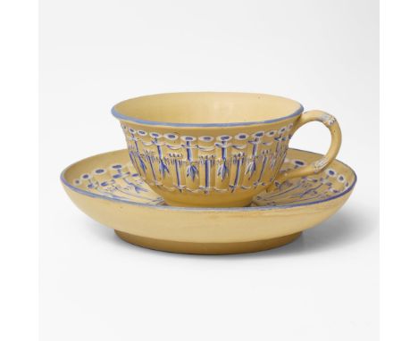 StonewareMolded pattern of bamboo stalks, highlighted in blue.Impressed "Wedgwood"(H: 1 3/8 in. (cup), Dia: 5 3/8 in. (saucer