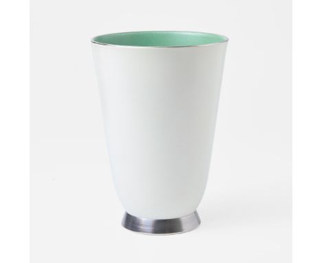 Glazed earthenware.Moonstone-glazed exterior, matt green interior, platinum decoration.Impressed "WEDGWOOD" and "MADE IN ENGL