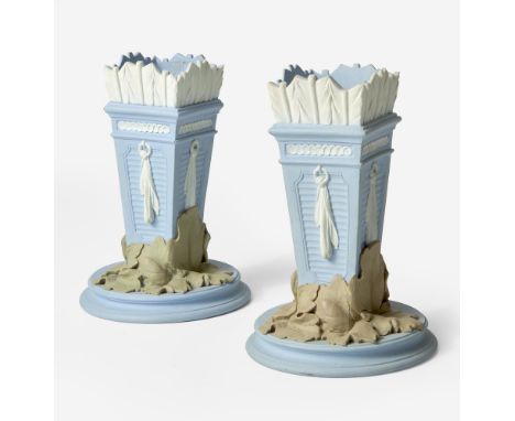 StonewareSolid light blue Jasper with white and green ornament.Both marked "WEDGWOOD"(H: 6 1/2, Dia: 4 5/8 in.)Qty: (2)Proven