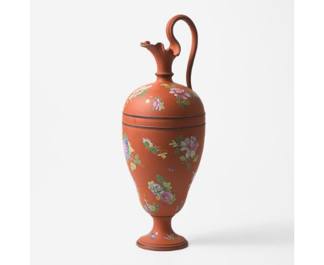 Red stoneware, transfer-printed and hand-enameledIn the Chinese Flowers patternImpressed "WEDGWOOD" mark(H: 17 5/8, Dia: 6 1/